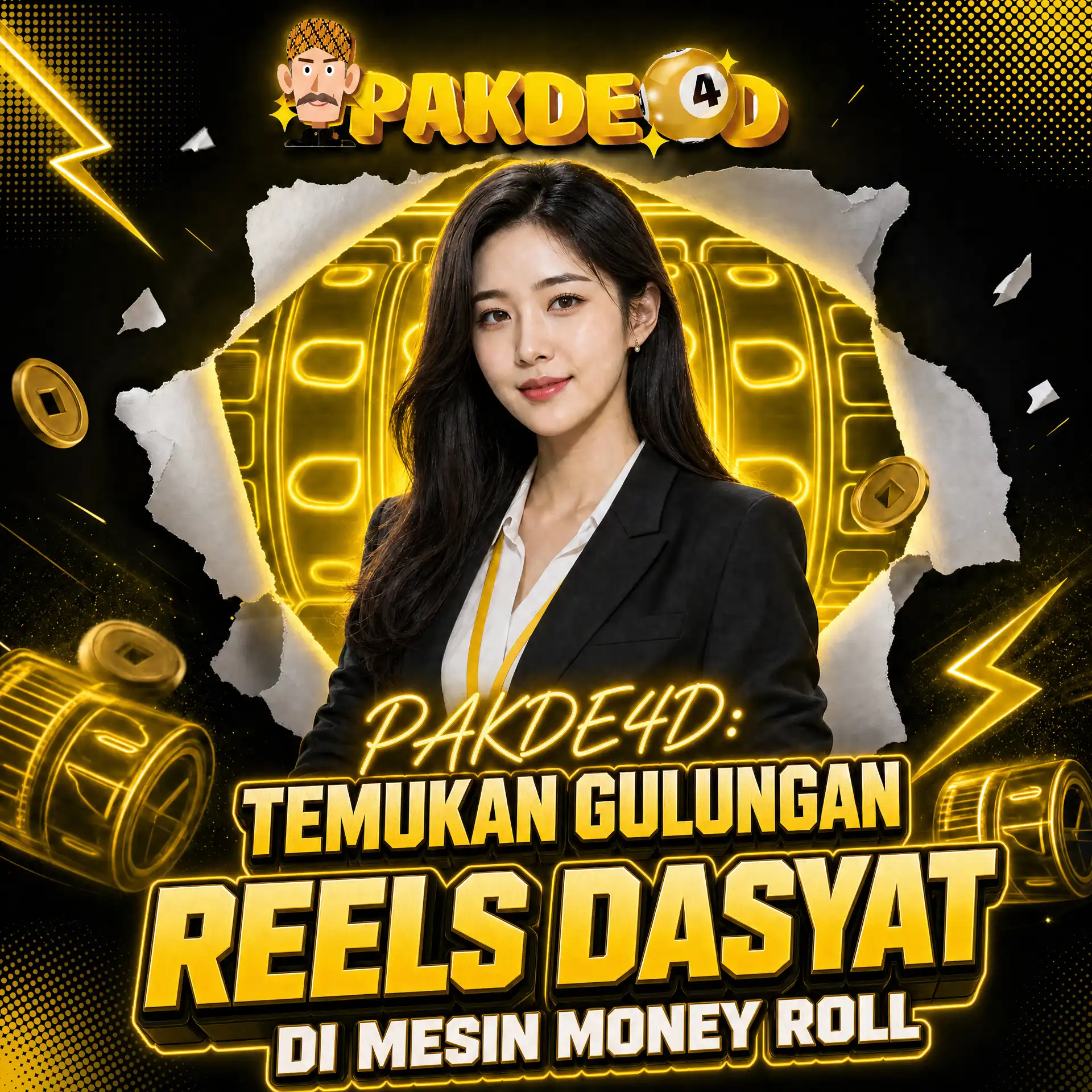 Thumbnail 1 of 3, Poster, PAKDE4D: Temukan Gulungan Reels Dasyat di Mesin Money Roll designed and sold by PAKDE4D.